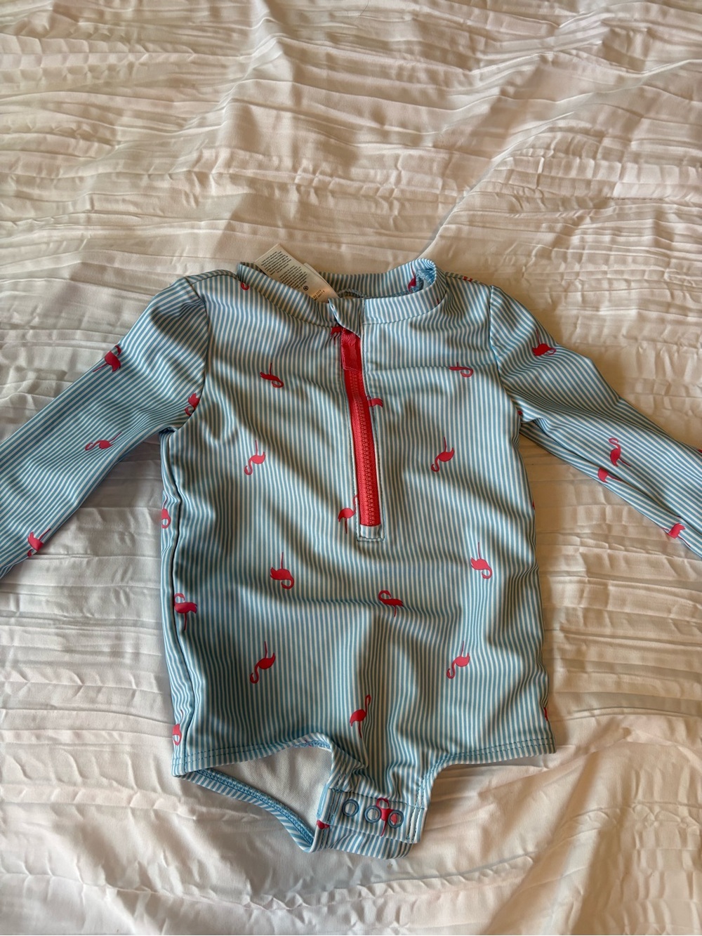 Carter's Blue & White Stripe Long-Sleeve Rashguard with Pink Flamingos